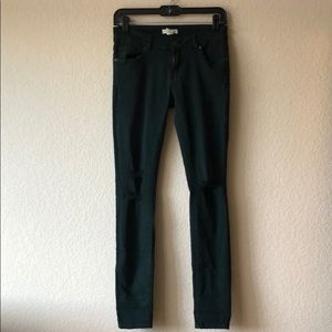 Blue asphalt Dark green distressed jeans.